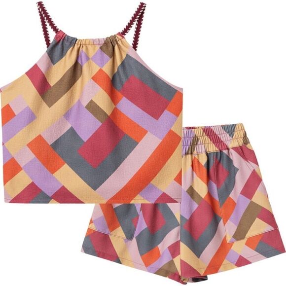 Truce NWOT Big Girls Patchwork Two Piece Short Set. Size L (14). - Picture 1 of 5
